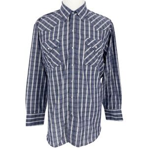 Ely Cattleman Shirt Country Western Long Sleeve Button Down Blue White Checked